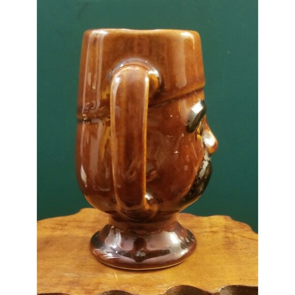 Vintage Mustache Man w/ Fez Brown Footed Mug 4.5" 6oz - Picture 4 of 6